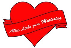 心和横幅和的德国单词为所有爱妈妈。一天孤立的白色
