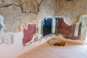 剩饭剩菜老墙绘画的废墟的古老的Masada堡垒以色列构建希律王的伟大的老前墙绘画Masada