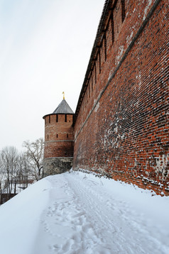 墙而且塔下诺夫哥罗德诺夫哥罗德克林姆林宫冬天时间俄罗斯