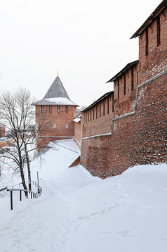 下诺夫哥罗德诺夫哥罗德克林姆林宫墙而且扎恰茨卡亚塔冬天时间俄罗斯