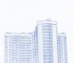 建设现代多层住宅建筑天空背景蓝图风格