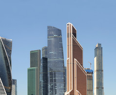 汞塔和其他人莫斯科国际业务中心莫斯科城市蓝色的天空背景莫斯科俄罗斯