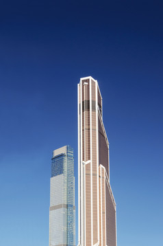 neva塔左和汞塔正确的莫斯科国际业务中心莫斯科城市蓝色的天空背景莫斯科俄罗斯