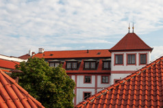 传统的红色的屋顶老小镇布拉格