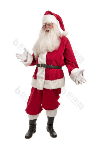 肖像男人。圣诞老人老人圣诞节<strong>服装</strong>与豪华的白色胡子圣诞老人rsquo他和红色的<strong>服装</strong>完整的长度白色背景