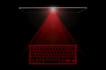 数字虚拟键盘黑色的背景投影键盘形式<strong>电脑</strong>输入设备即的图像虚拟键盘预计到表面数字虚拟键盘