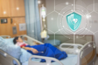 健康保险按钮盾保护健康虚拟屏幕对生病的背景概念保险在线保险数字技术健康保险