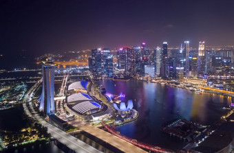 新加坡2月空中无人机视图新加坡业务区和城市玛丽娜湾湾位于的中央区域新加坡2月新加坡旅行假期新加坡