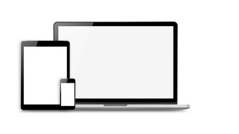 移动PC智能手机和平板电脑模型与空白屏幕孤立的白色背景概念模型Copyspace为文本概念模型