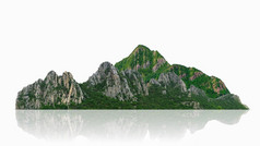 山岛山孤立的白色与剪裁路径为蒙太奇照片山孤立的