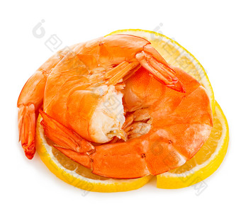 老虎虾与<strong>柠檬片</strong>虾与<strong>柠檬片</strong>孤立的白色背景海鲜