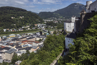 视图从霍恩萨尔茨堡城堡以上的城市萨尔茨堡奥地利萨尔茨堡的第四大城市奥地利的老小镇老城有一个的保存最完整城市中心北的阿尔卑斯山脉上市联合国教科文组织世界遗产网站