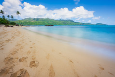 异国情调的长曝光海景在的一天公共海滩林康海滩萨马纳半岛多米尼加共和国