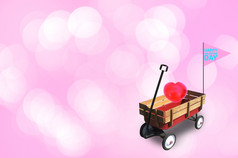 心小红色的木马车与免费的空间为文本输入标志等概念情人节一天爱你