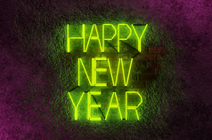 呈现插图快乐新一年色彩斑斓的趋势霓虹灯风格为网络打印广告为新一年庆祝