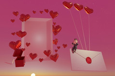 图像心形的气球与人类坐邮件图标框架为文本概念宣言爱情人节rsquo一天