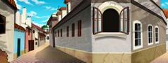 街老小欧洲城市数字绘画背景插图街老欧洲城市