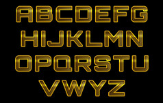 穿孔金金属字母集黄色的金属信孤立的在的黑色的背景