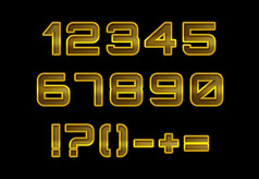 穿孔金金属集数字黄色的金属数字孤立的在的黑色的背景