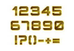 穿孔金金属集数字黄色的金属数字孤立的在的白色背景