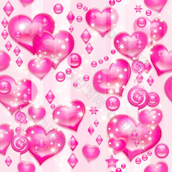情人节粉红色的心无缝的模式颜色明亮的装饰背景向量插图