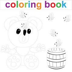 着色页面模板与卡通泰迪熊和蜂蜜为孩子们向量插图