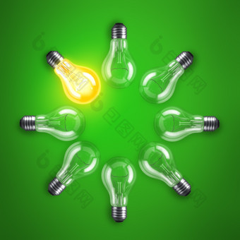 灯灯泡插图集团灯灯泡圆绿色背景插图