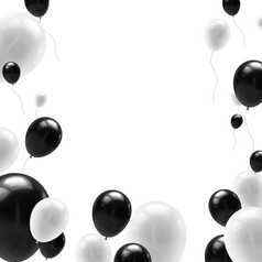 黑色的和白色气球与丝带孤立的白色背景插图气球