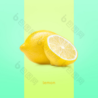 柠檬水果孤立的蓝色的绿色背景柠檬水果