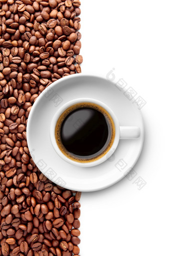 咖啡杯豆子背景前视图咖啡杯豆子背景