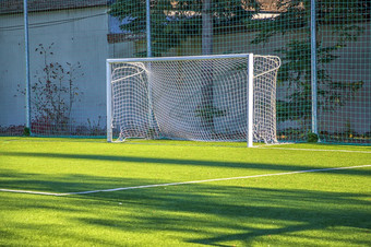 空白色门的足球场与绿色草概念培训足球部分和学校<strong>准备</strong>为比赛和匹配