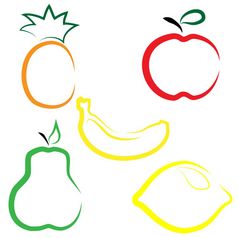 平集水果集不同的水果平图标卡通风格白色背景菠萝梨柠檬香蕉和苹果