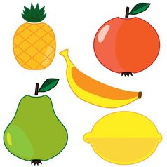 水果集集不同的水果平图标卡通风格白色背景菠萝梨柠檬香蕉和苹果
