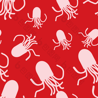 向量章鱼模式红色的和粉红色的向量章鱼无缝的模式为织物化妆品背景包装设计红色的和粉红色的