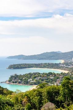 高风景优美的视图美丽的景观三个海滩和海他这个词卡伦的观点普吉岛岛泰国