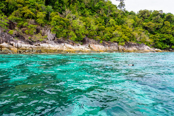美丽的热带自然landscap清晰的和清洁绿松石海和的旅游是浮潜浅潜水网站附近KOH利普岛塔鲁陶国家公园satun泰国清晰的和清洁蓝绿色海和的旅游是浮潜