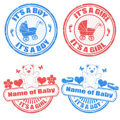 集难看的东西婴儿男孩和婴儿女孩橡胶邮票向量插图