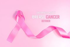 粉红色的丝带象征乳房癌症意识月运动