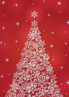圣诞节背景与雪花和圣诞节树红色的彩色的风景