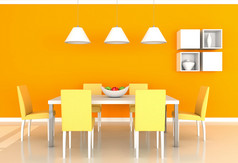 橙色现代餐厅房间