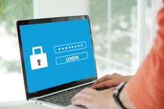 手系移动PC电脑与密码登录屏幕网络安全概念