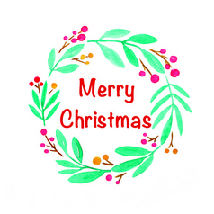 快乐圣诞节花环水彩绘画白色纸背景插图艺术设计圣诞节问候卡背景