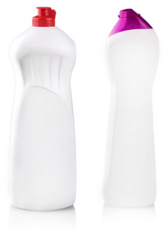 的wite塑料瓶清洁产品和花孤立的白色背景