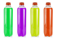 塑料瓶与彩色的汁白色