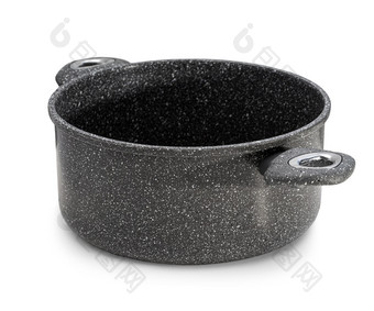 的新黑色的金属平底锅孤立的白色背景新黑色的金属平底锅孤立的白色背景