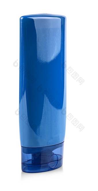 的蓝色的塑料瓶与洗发水卫生化妆品产品孤立的白色背景蓝色的塑料瓶与洗发水卫生化妆品产品孤立的白色背景