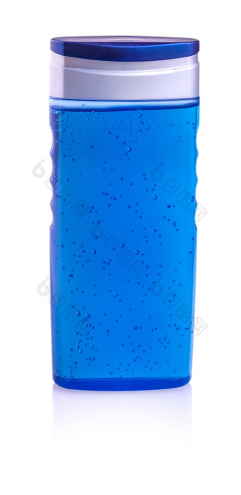 蓝色的洗发水瓶孤立的白色蓝色的洗发水瓶白色