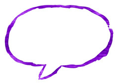 紫罗兰色的椭圆演讲泡沫图标与水彩油漆纹理孤立的白色背景