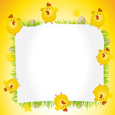 假期复活节鸡海报插图复活节鸡持有在一起空白标志为广告公告假期横幅