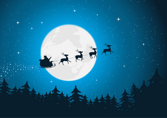 插图<strong>圣诞老人</strong>开车他的<strong>雪橇</strong>与驯鹿运行的月光快乐圣诞节<strong>圣诞老人</strong>rsquo<strong>雪橇</strong>